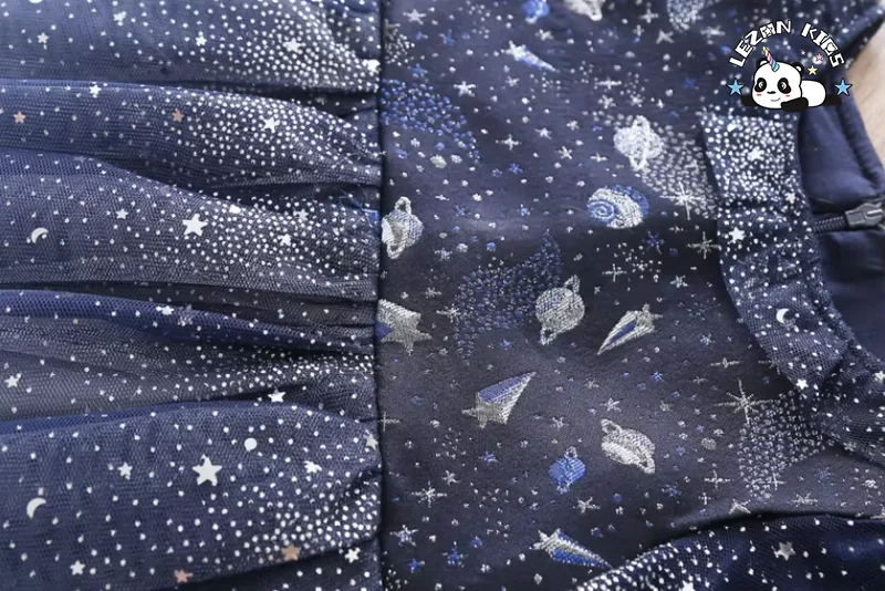 LEZONKIDS - Autumn Children's Gradient Puff Starry Skirt Long Sleeve Sequin Layered Princess Dress